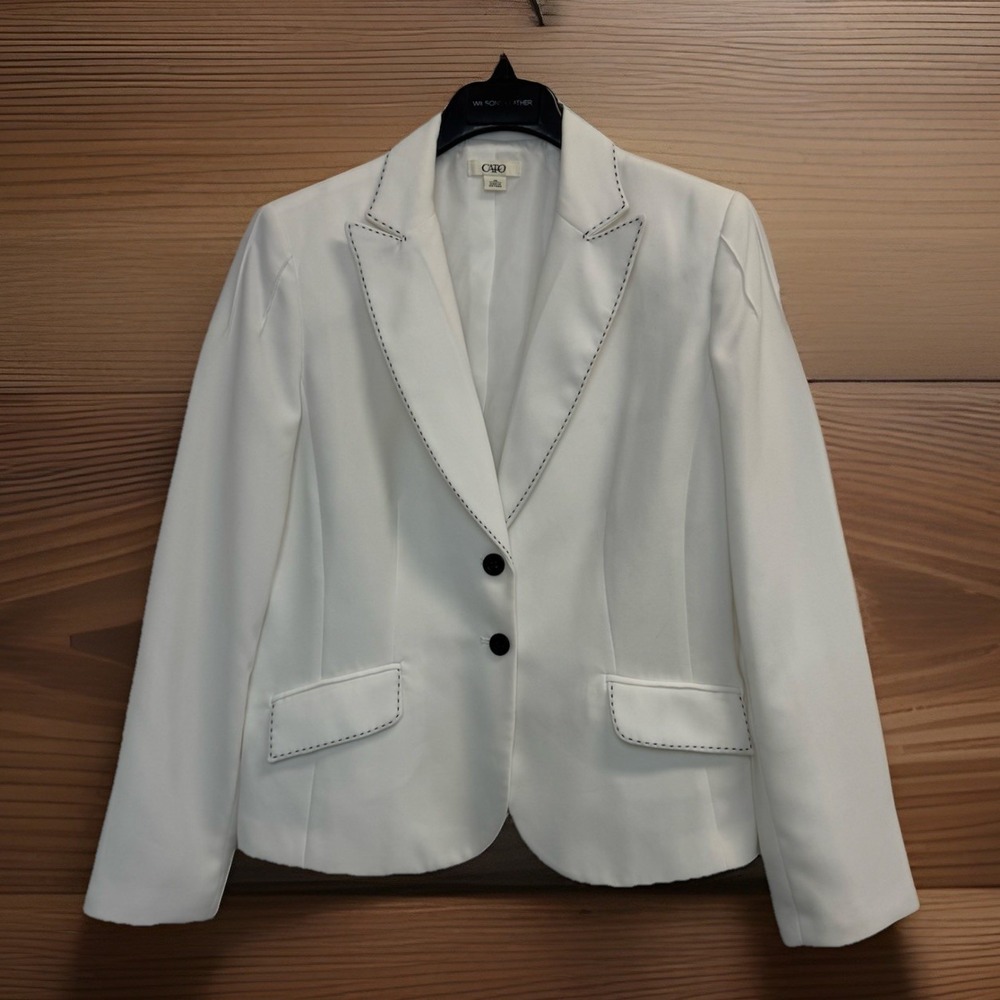 CATO Jacket Blazer Women's Size 14 Career Classic Fit White Contrast Stitching